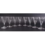 SET OF 8 18TH CENTURY GEORGE III FACET CUT STEM WINE GLASSES