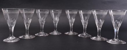 SET OF 8 18TH CENTURY GEORGE III FACET CUT STEM WINE GLASSES