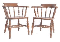 PAIR OF VICTORIAN BEECH & ELM SMOKERS BOW ARMCHAIRS