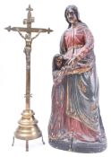 19TH CENTURY CONTINENTAL CARVED WOOD ST ANNE & MARY FIGURE