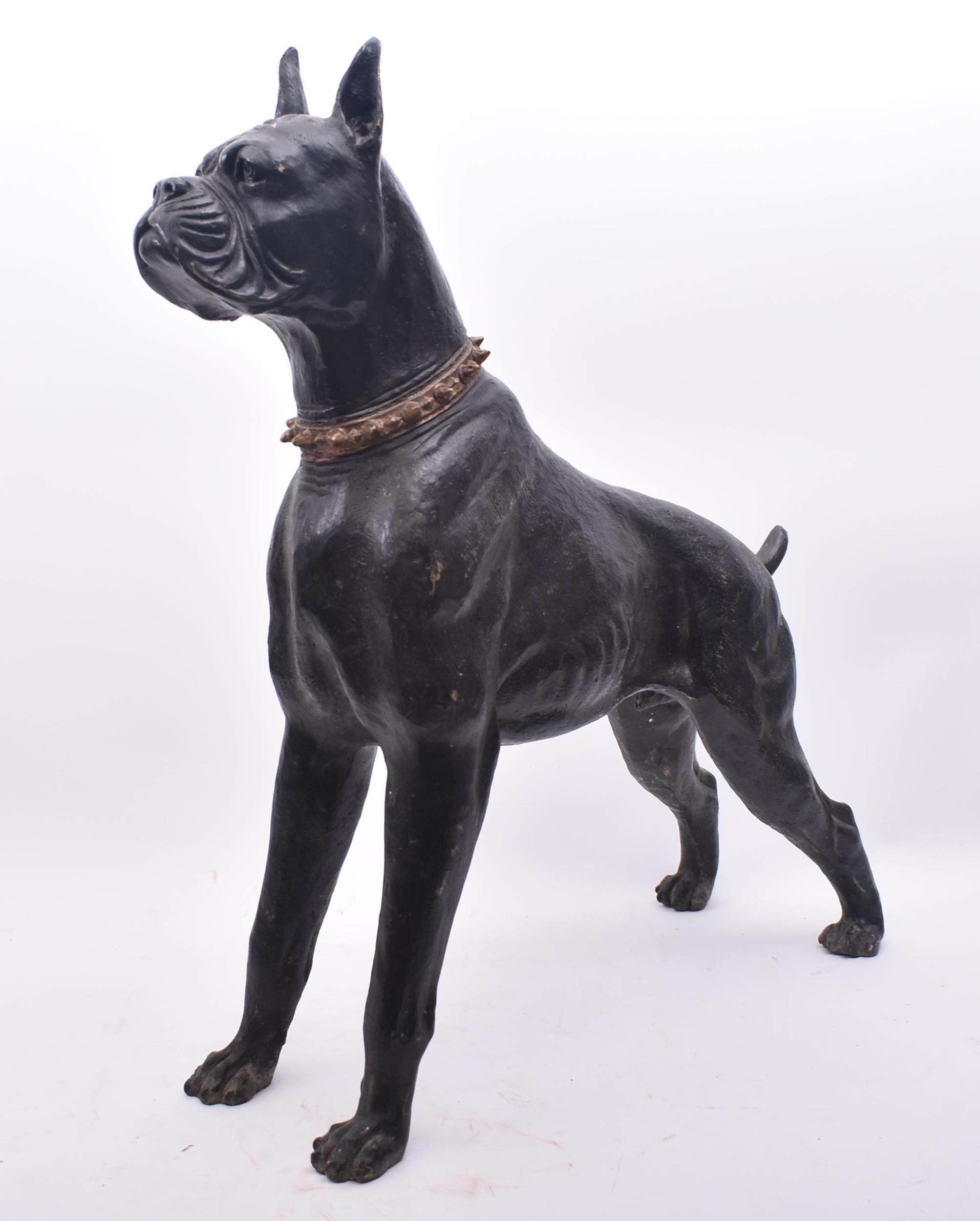 FLOOR STANDING BRONZE SCULPTURE OF A BOXER DOG