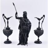 PAIR OF GRAND TOUR SPELTER URNS AND ROMAN CENTURION