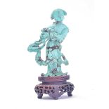 LATE 19TH CENTURY CHINESE CARVED TURQUOISE GUAN-YIN FIGURE