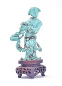 LATE 19TH CENTURY CHINESE CARVED TURQUOISE GUAN-YIN FIGURE