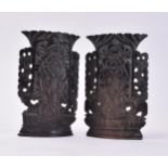 PAIR OF 19TH CENTURY CHINESE SOAPSTONE POSY - STEM VASES