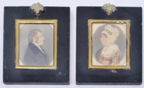 VICTORIAN CIRCA 1835 EBONISED & WOOD MINIATURE PORTRAIT FRAMES