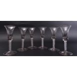 SET OF SIX 18TH CENTURY OPAQUE TWIST WINE GLASSES