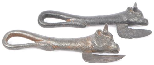 PAIR OF 19TH CENTURY NOVELTY CAST IRON BULLY CAN OPENER