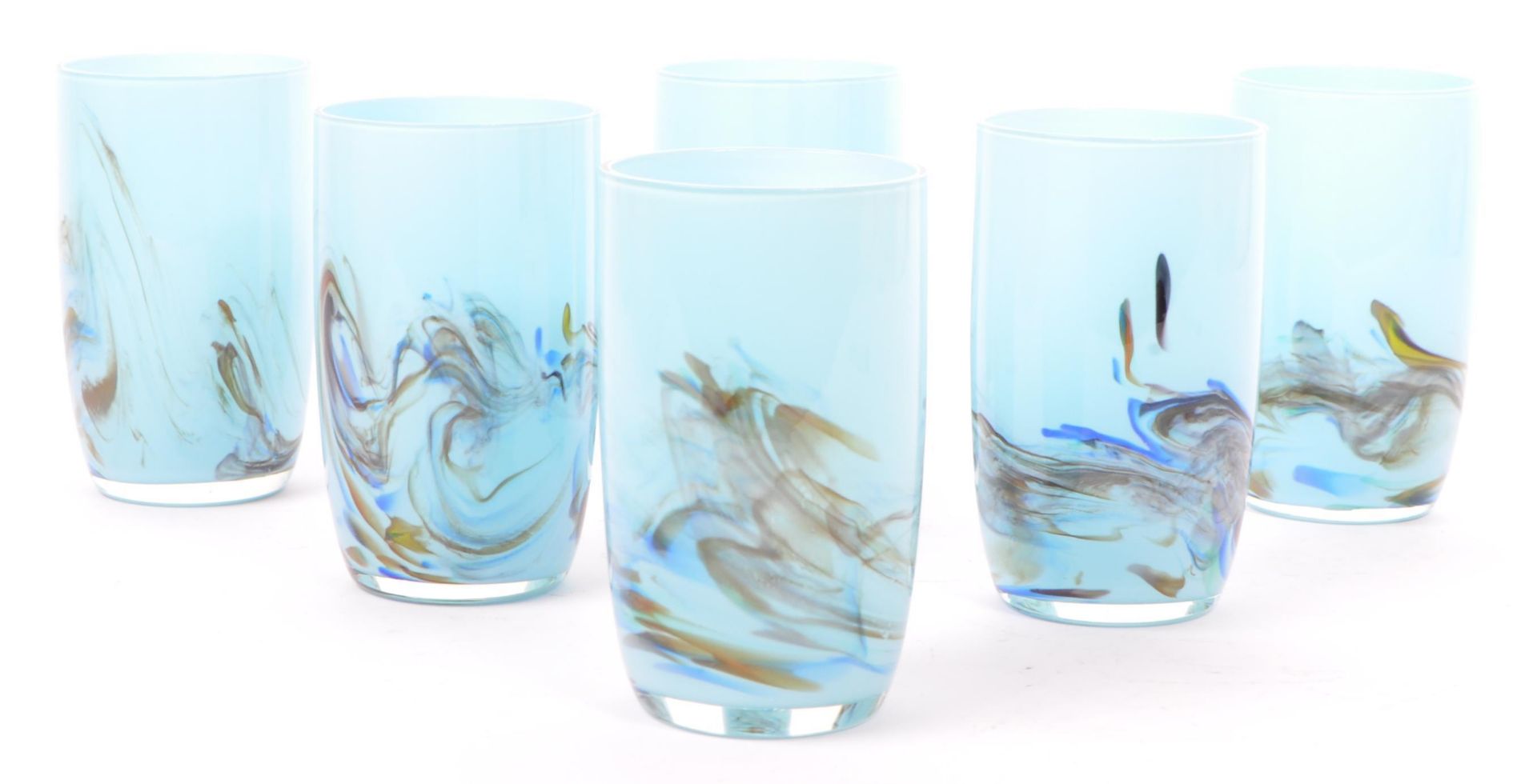 PALE BLUE HAND BLOWN GLASS LEMONADE JUG & SIX TUMBLERS - Image 2 of 7