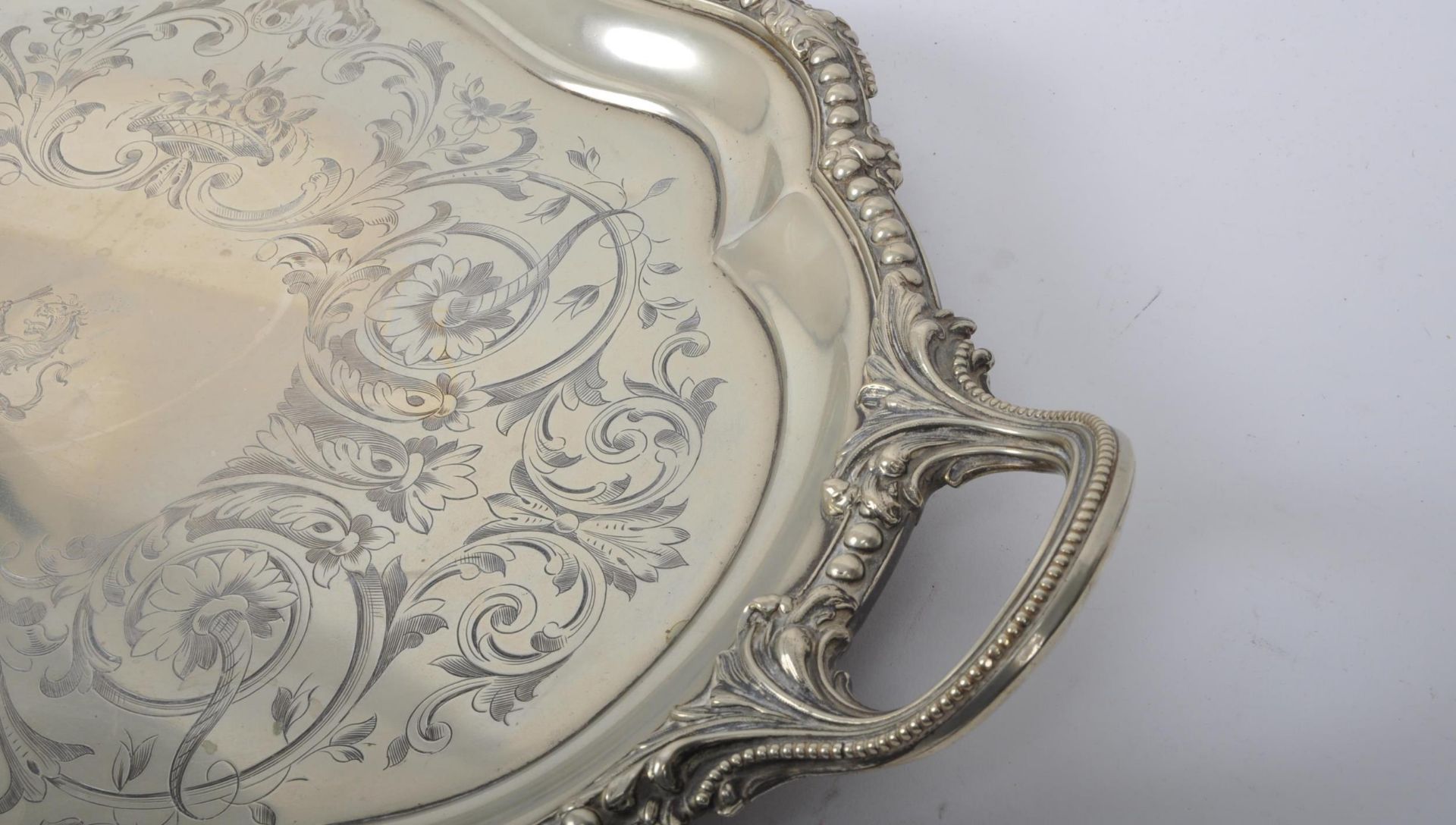 19TH CENTURY VICTORIAN LARGE SILVER PLATE SALVER TRAY - Image 4 of 9