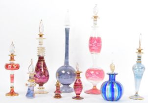 COLLECTION OF EIGHT EGYPTIAN GLASS SCENT BOTTLES