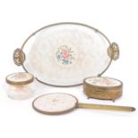 VINTAGE FRENCH PETIT POINT ORMOLU VANITY DRESSING TABLE SET