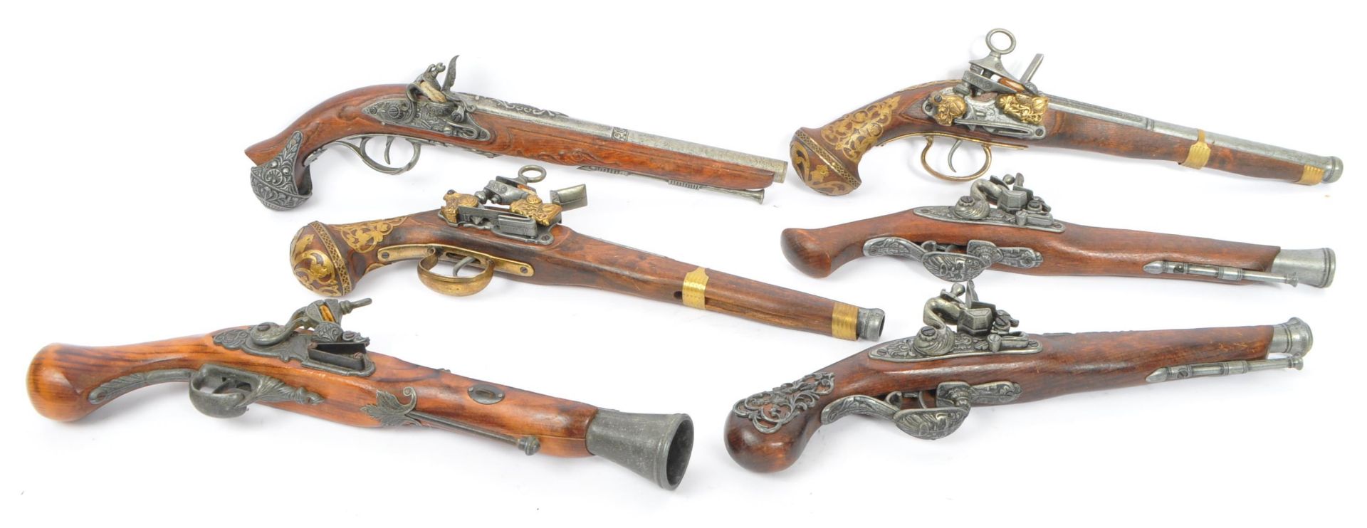 COLLECTION OF SIX REPRODUCTION FLINTLOCK 18TH CENTURY PISTOLS