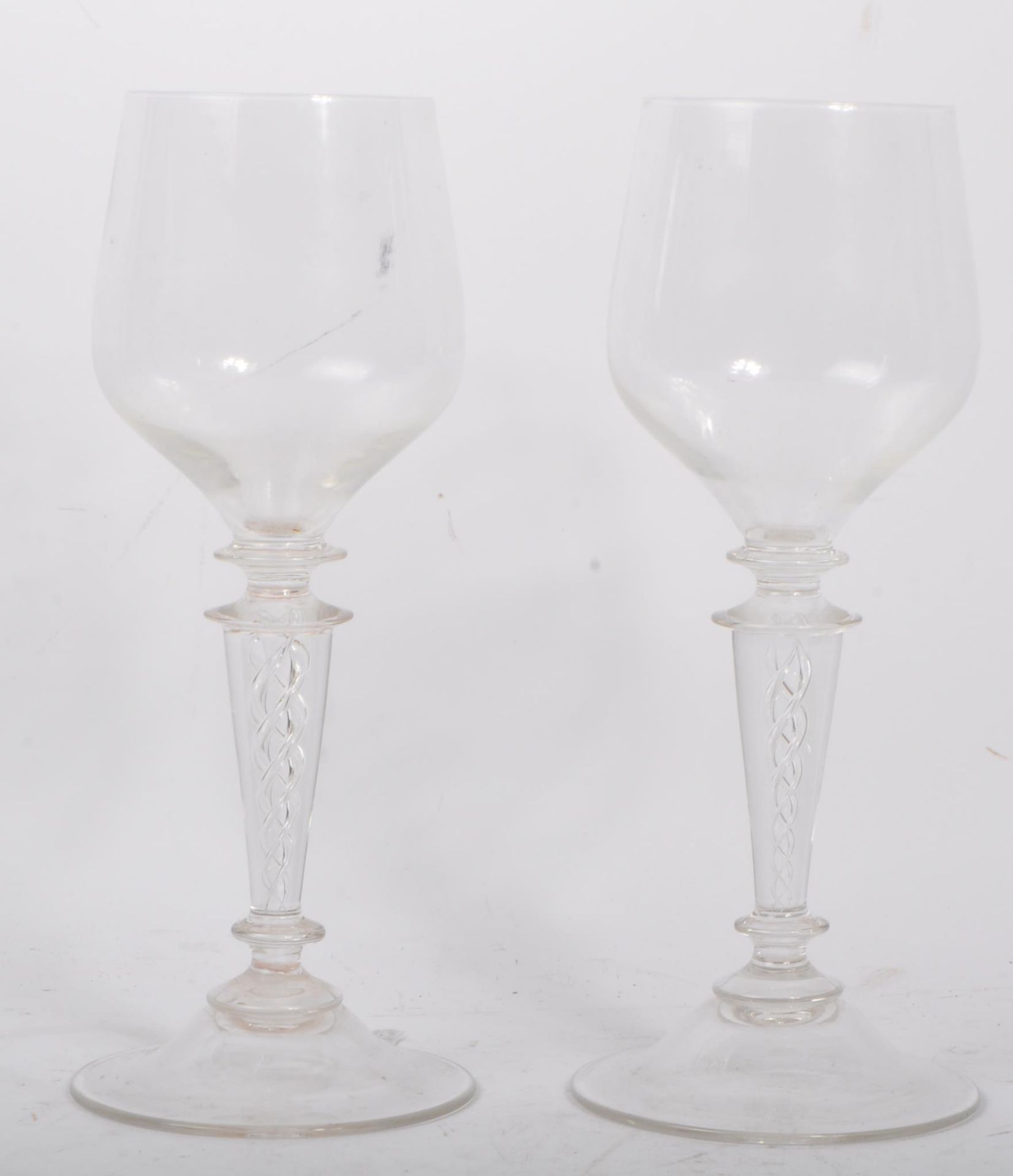 PAIR OF MID CENTURY 1950S CLEAR GLASS OVERSIZED WINE GLASSES