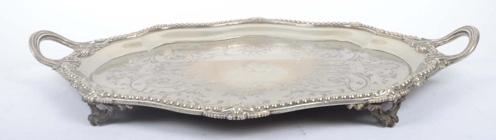 19TH CENTURY VICTORIAN LARGE SILVER PLATE SALVER TRAY - Image 2 of 9