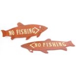 PAIR OF VINTAGE 'NO FISHING' WOODEN FISH PLAQUES