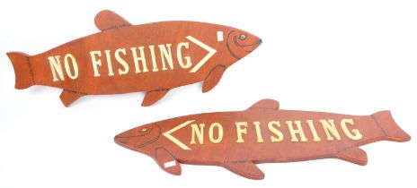 PAIR OF VINTAGE 'NO FISHING' WOODEN FISH PLAQUES