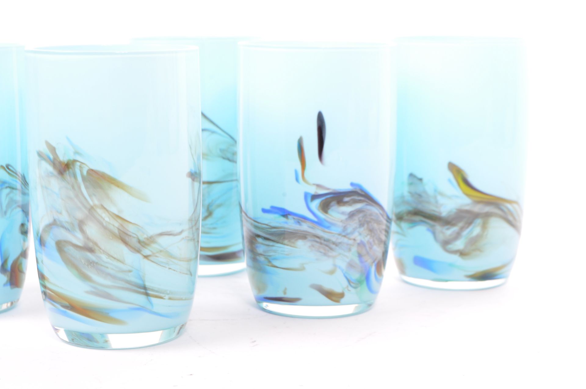 PALE BLUE HAND BLOWN GLASS LEMONADE JUG & SIX TUMBLERS - Image 4 of 7