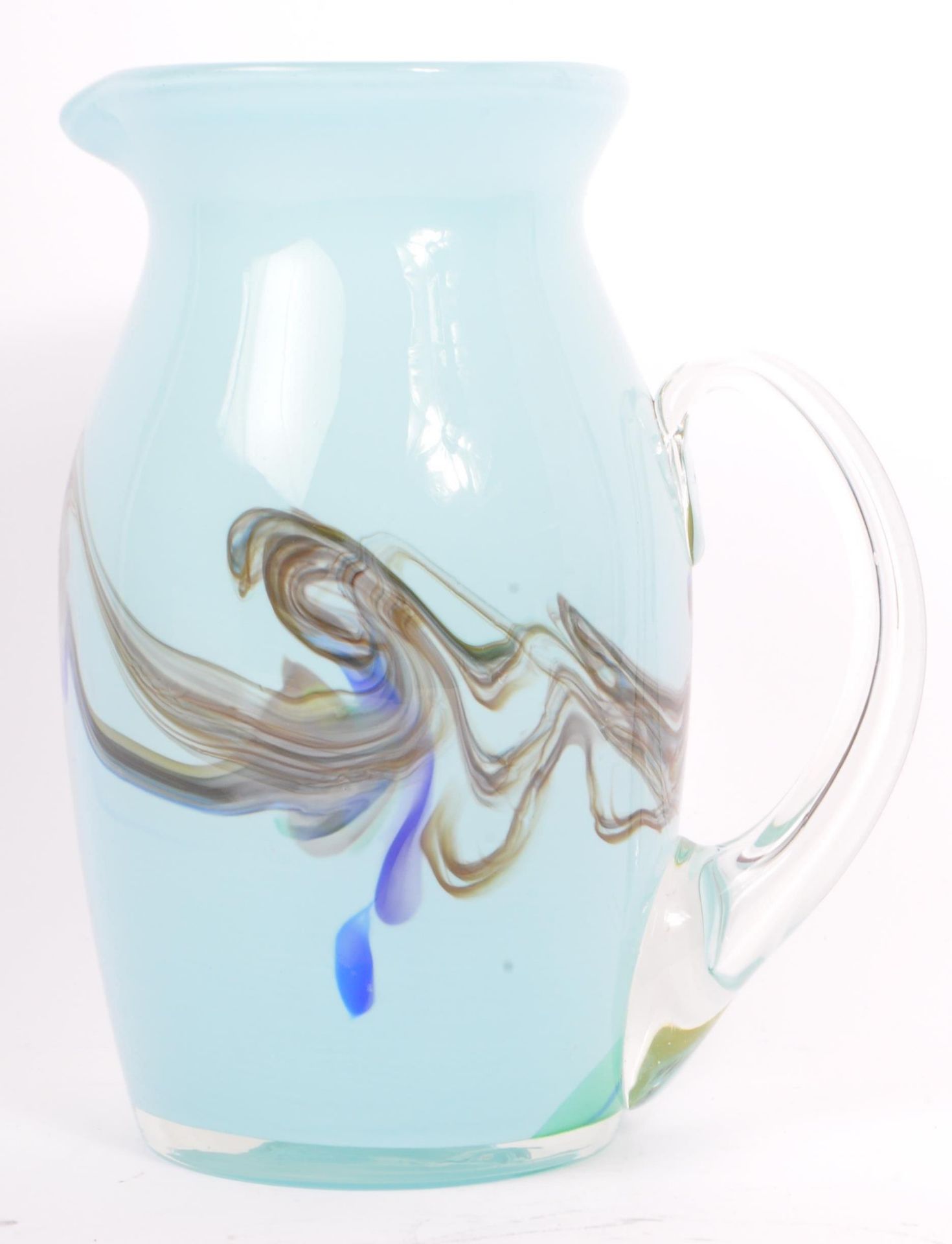 PALE BLUE HAND BLOWN GLASS LEMONADE JUG & SIX TUMBLERS - Image 5 of 7