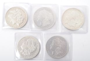 1891, 1900 & 1921 FIVE MORGAN AMERICAN SILVER DOLLARS