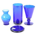 COLLECTION OF FOUR PIECES OF BRISTOL BLUE GLASS