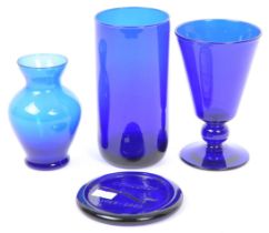 COLLECTION OF FOUR PIECES OF BRISTOL BLUE GLASS