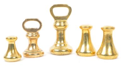 SET OF FIVE SOLID BRASS BELL-SHAPED WEIGHTS BY AVERY