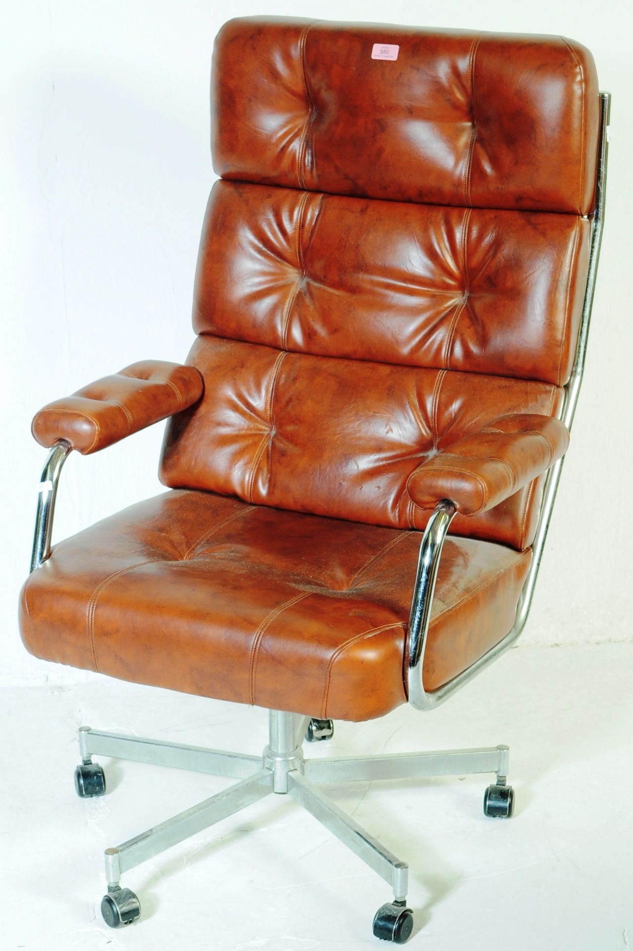 1970S TAN LEATHER & CHROME LOUNGE SWIVEL CHAIR - EKORNES STYLE - Image 2 of 5