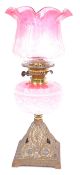 20TH CENTURY OPALINE GLASS OIL LAMP BY FIDELITAS AUSTRIA