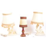 THREE VINTAGE LAMPS - PLASTER PUTTI & CERAMIC - ALL WITH SHADES