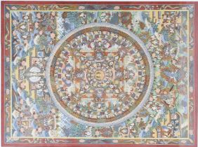 THANGKA - TIBETAN HANDPAINTED GEOMETRIC FABRIC PANEL