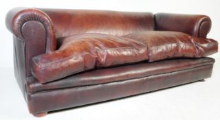 VINTAGE 20TH CENTURY BROWN LEATHER THREE SEATER SOFA