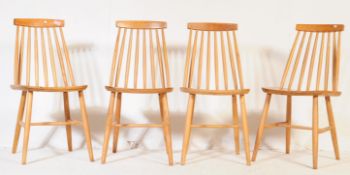 SET OF FOUR VINTAGE 20TH CENTURY BEECH SPINDLE BACK CHAIRS