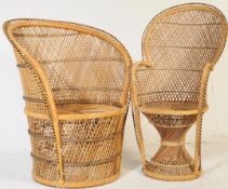 TWO VINTAGE BAMBOO RATTAN CANE WORK SEATING / CHAIRS