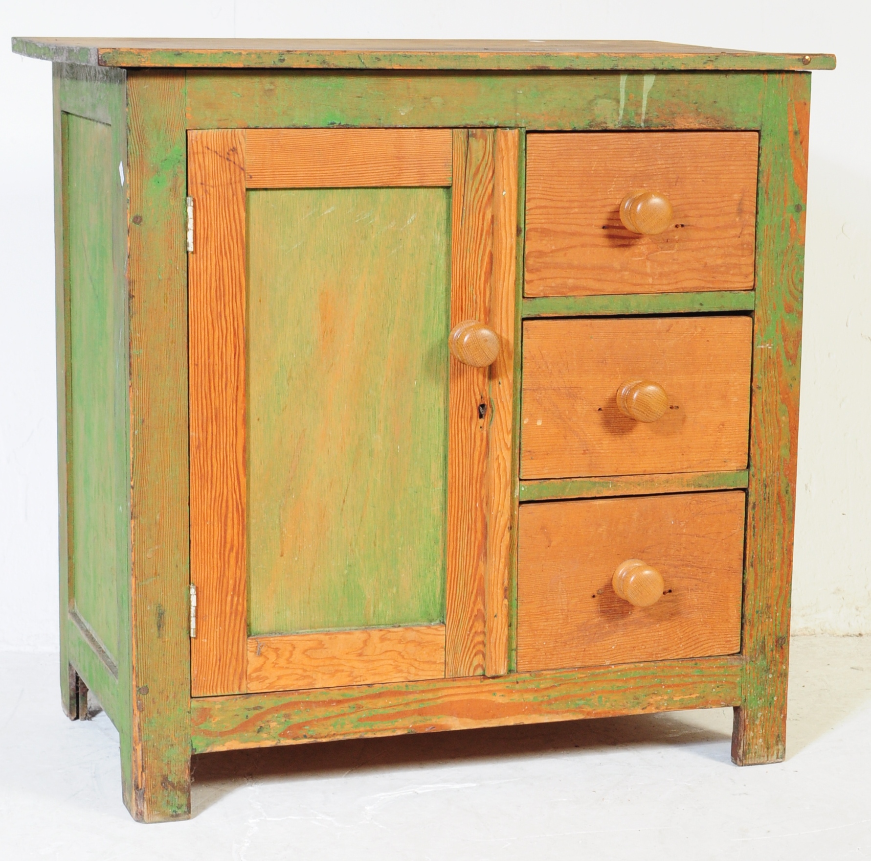 19TH CENTURY COUNTRY PAINTED PINE LINEN CUPBOARD CHEST