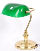 20TH CENTURY 1920S STYLE GLASS & BRASS BANKERS LAMP