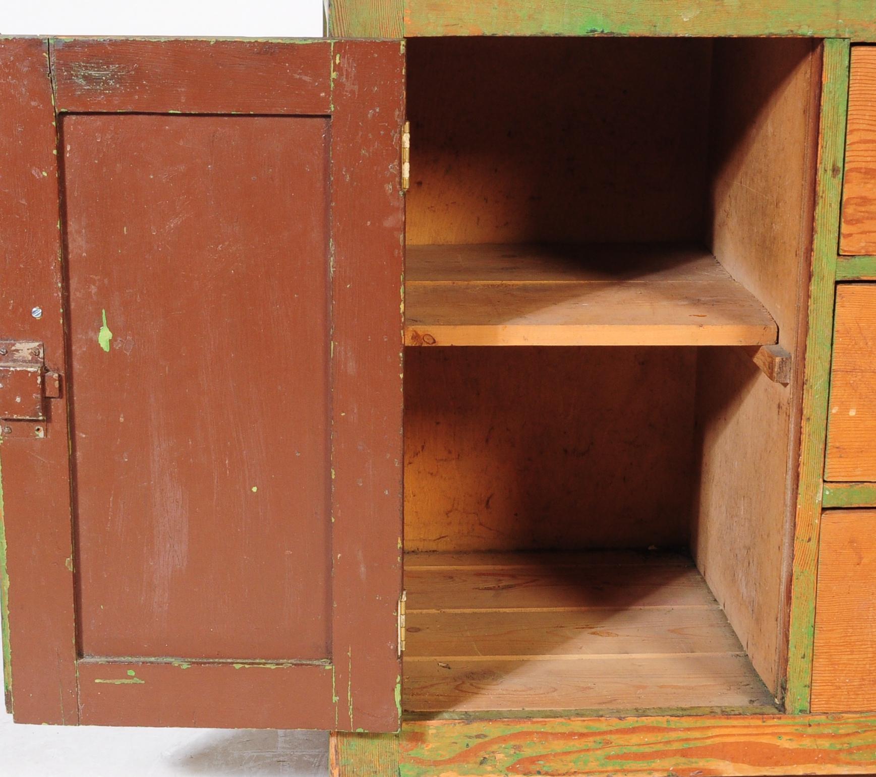 19TH CENTURY COUNTRY PAINTED PINE LINEN CUPBOARD CHEST - Image 3 of 7