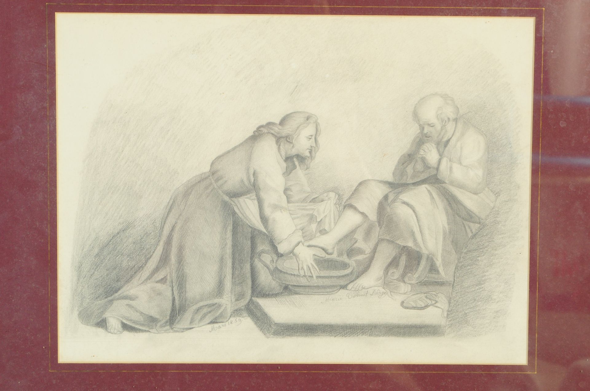 19TH CENTURY PENCIL DRAWING OF A PRAYING MAN - Image 2 of 6