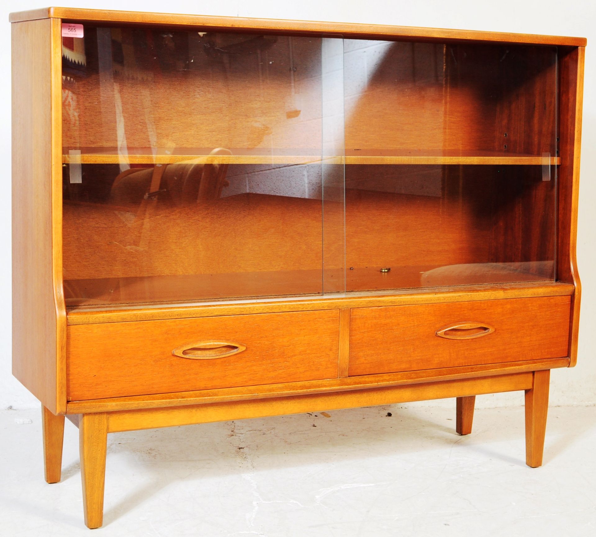 RETRO MID CENTURY TEAK GLAZED DISPLAY BOOKCASE CABINET