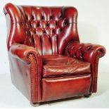 20TH CENTURY OXBLOOD LEATHER CHESTERFIELD WINGBACK ARMCHAIR