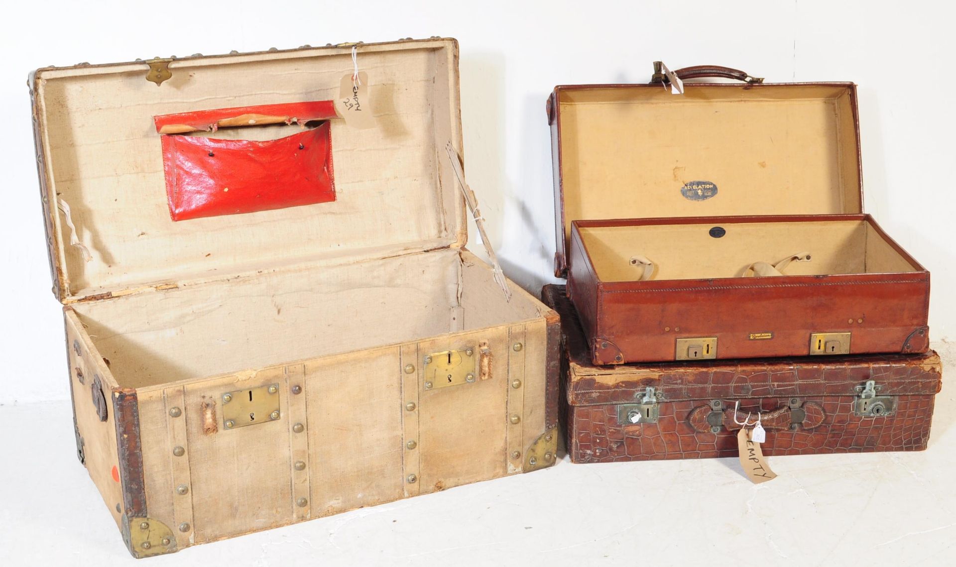 EDWARDIAN 1900S CANVAS DOMED CHEST & TWO SUITCASES - Image 2 of 12