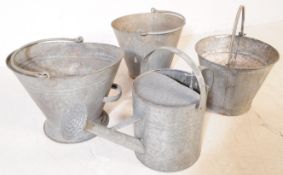 FOUR 20TH CENTURY GALVANIZED INDUSTRIAL BUCKETS & WATERING CAN