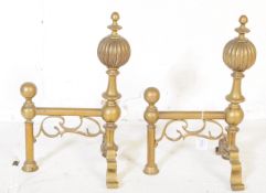 PAIR OF VICTORIAN DUTCH STYLE BRASS FIRE DOG SUPPORTS