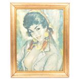 AFTER J. H. LYNCH - VINTAGE MID CENTURY PRINT OF OPEN SHIRTED LADY