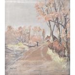 J. R. MARSHALL - A DORSET ROAD, AUTUMN - WATERCOLOUR STUDY