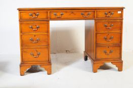 19TH CENTURY REVIVAL YEW WOOD TWIN PEDESTAL LEATHER DESK