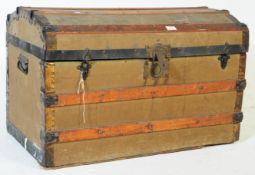 EARLY 20TH CENTURY CANVAS & WOOD BOW TOP STEAMER TRUNK