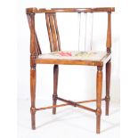 EDWARDIAN MAHOGANY AND LINE INLAID SALON CORNER CHAIR