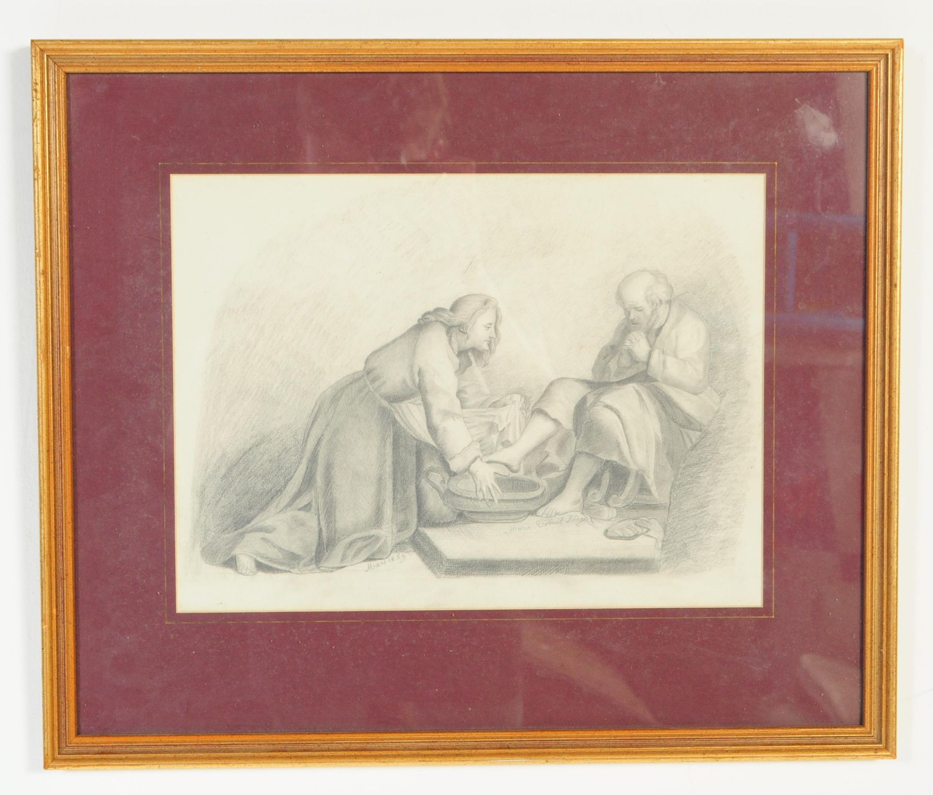 19TH CENTURY PENCIL DRAWING OF A PRAYING MAN