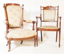 VICTORIAN ARMCHAIR TOGETHER WITH EDWARDIAN ARMCHAIR
